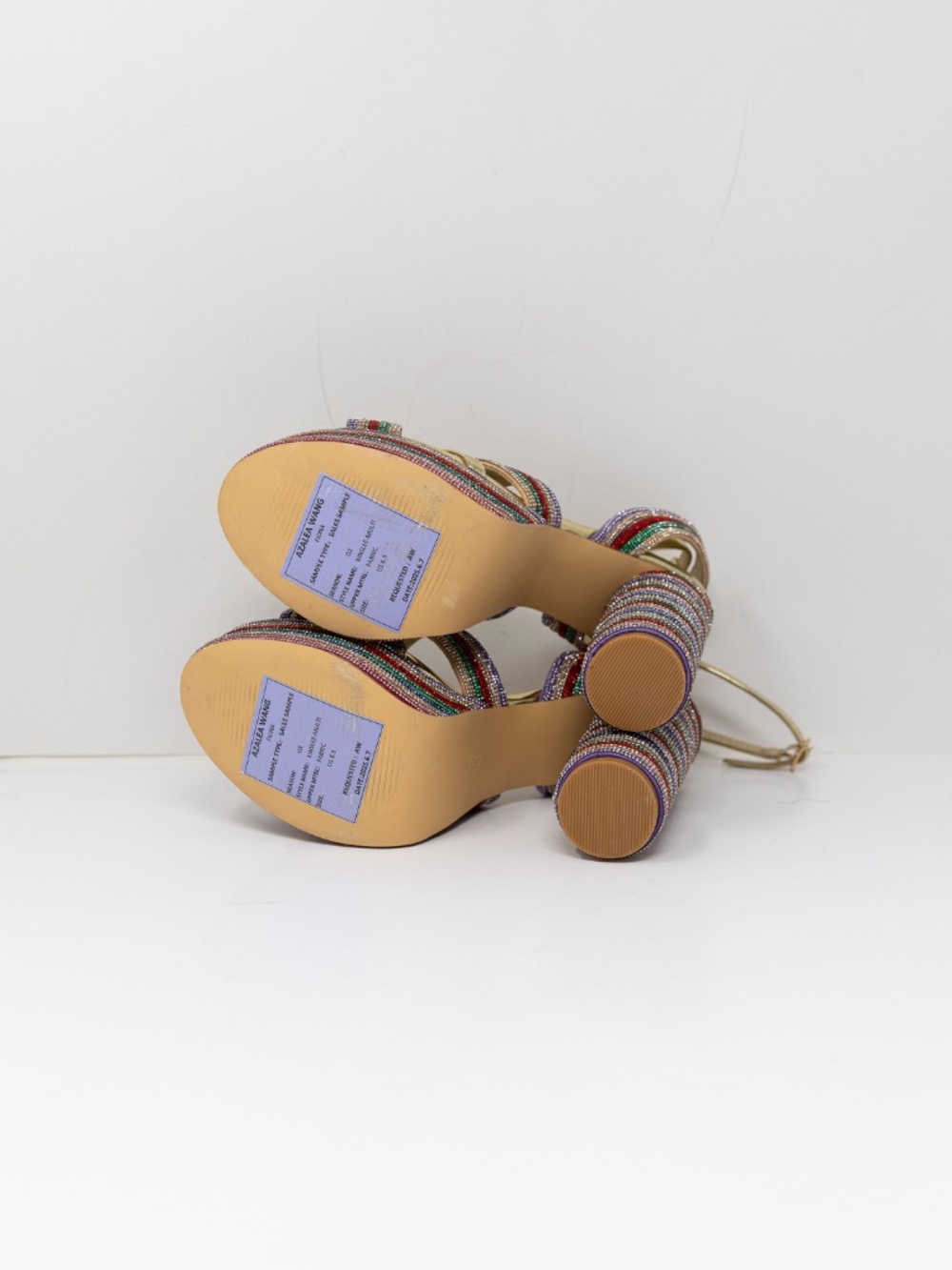 NEW Azalea Wang Kinslee Multi Diamond Rhinestone Rope Platform Heels Sandals 6.5 - Picture 4 of 4